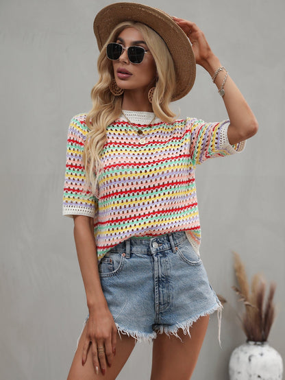 Blusa de punto con ojales multicolor 