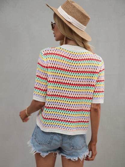 Blusa de punto con ojales multicolor 