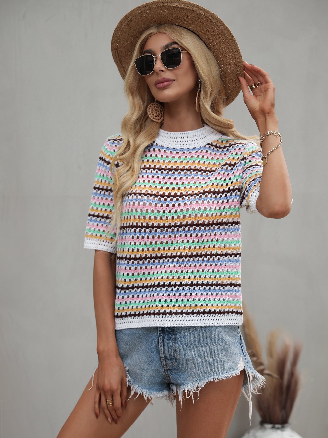 Blusa de punto con ojales multicolor 