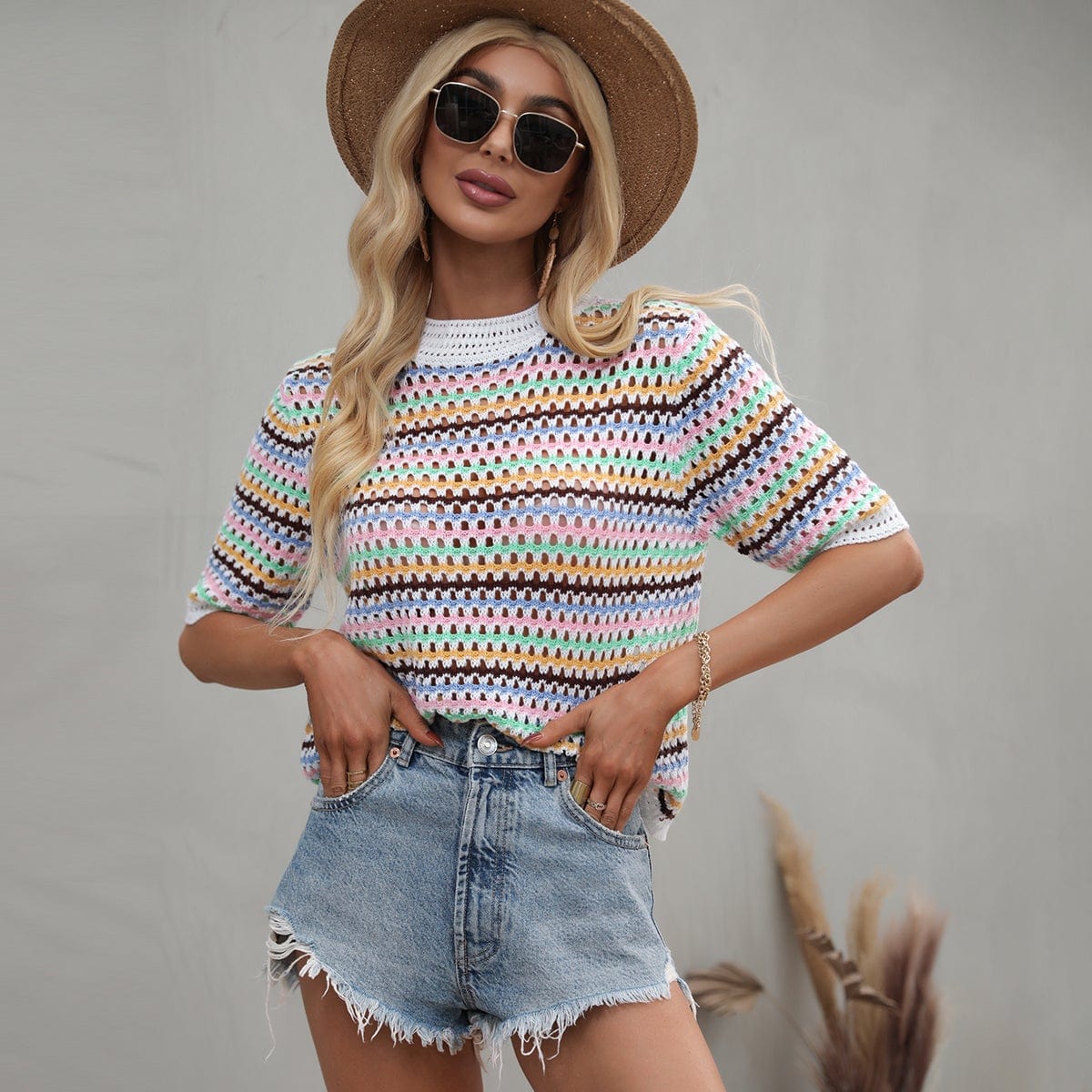 Blusa de punto con ojales multicolor 