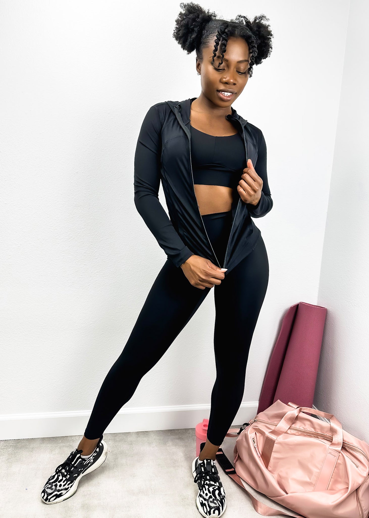 Women Seamless Gym Sports Set Black Crop Top Leggings Bra Jacket Outfit  Grey UK | eBay
