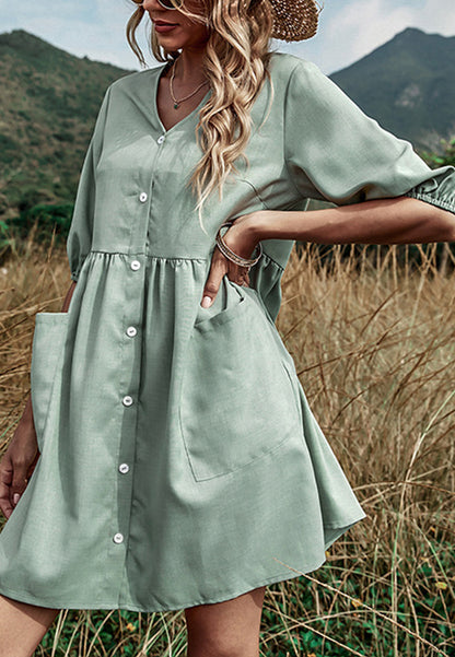 Front Pocket Button Down Dress