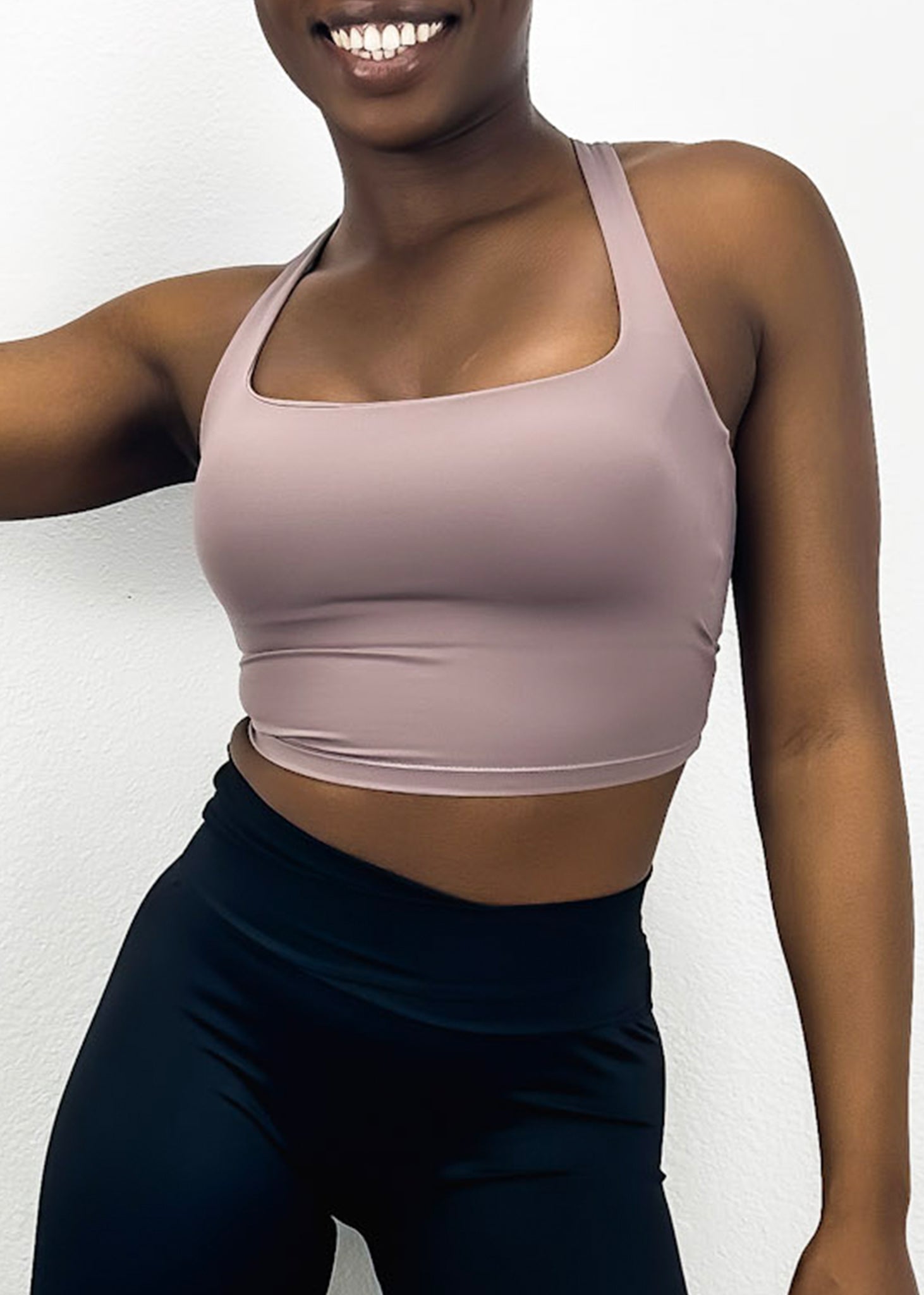 Square Neck Ruched Open Back Sports Bra