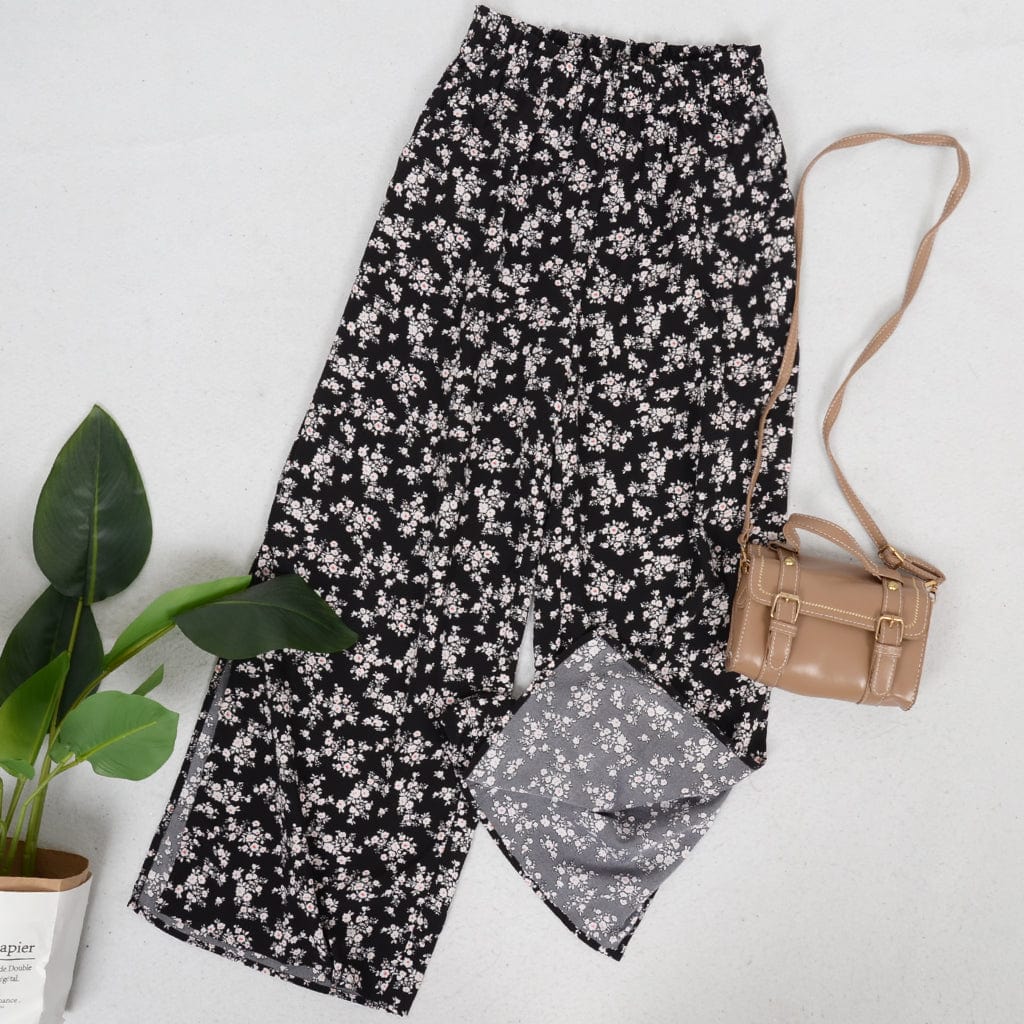 Shirred Floral Print Palazzo Pants