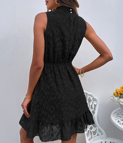 Leopard Textured Ruffle Neck Dress