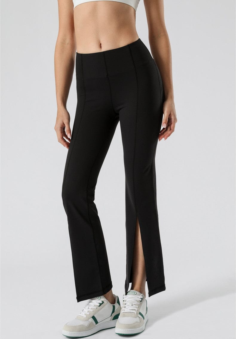 Soft and Comfortable Mid Waist Flare Pants with Center Front Slits 