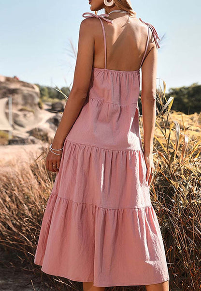 Tie Shoulder Tiered Dress