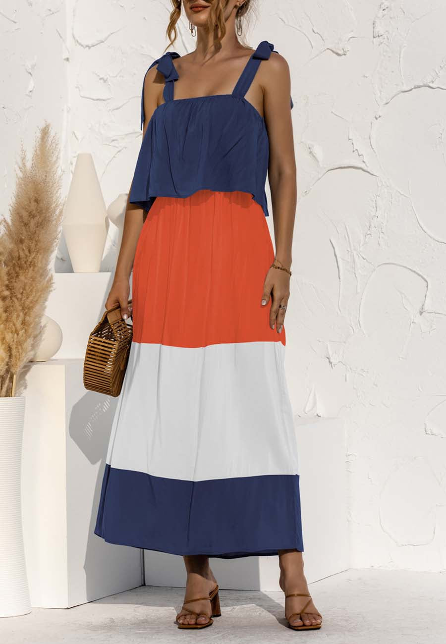 Tie Shoulder Color Block Dress