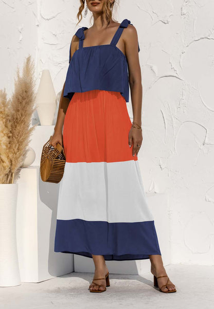 Tie Shoulder Color Block Dress