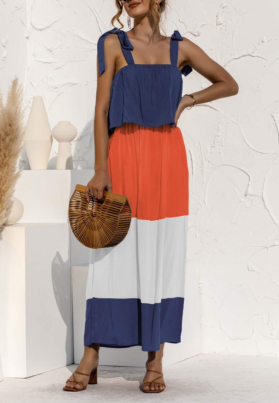 Tie Shoulder Color Block Dress