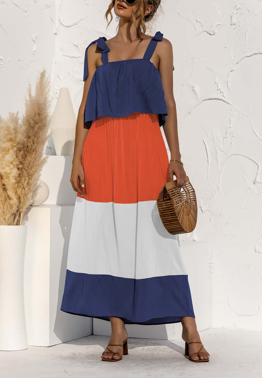 Tie Shoulder Color Block Dress