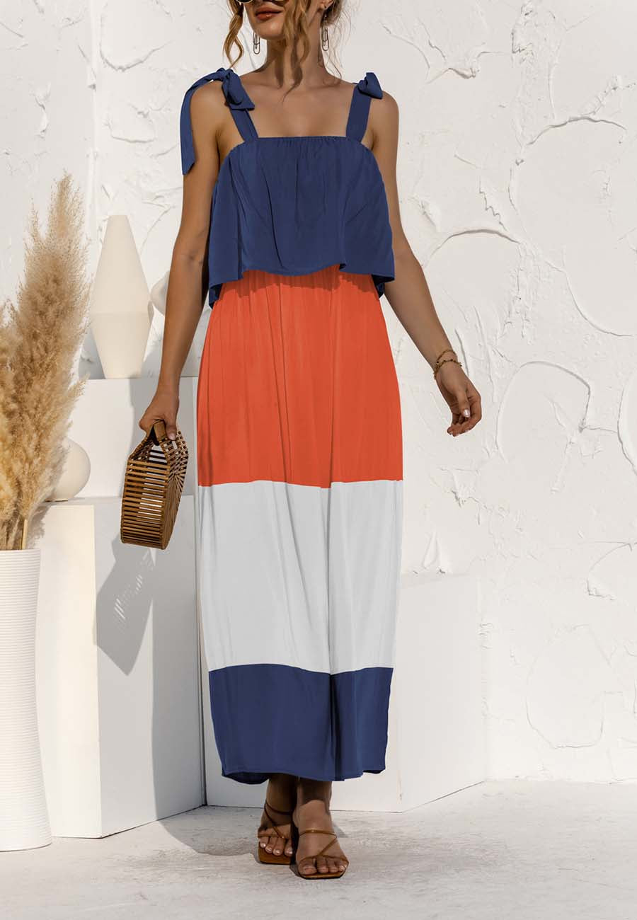 Tie Shoulder Color Block Dress