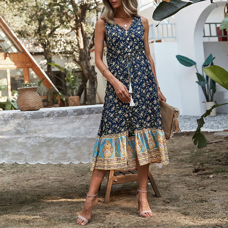 Vestido bohemio con borlas y cordón