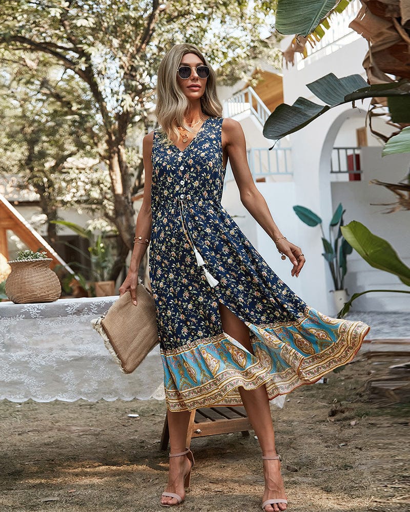 Vestido bohemio con borlas y cordón