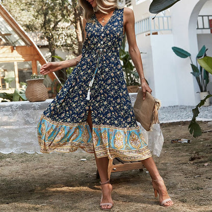 Vestido bohemio con borlas y cordón