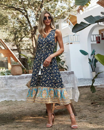 Vestido bohemio con borlas y cordón