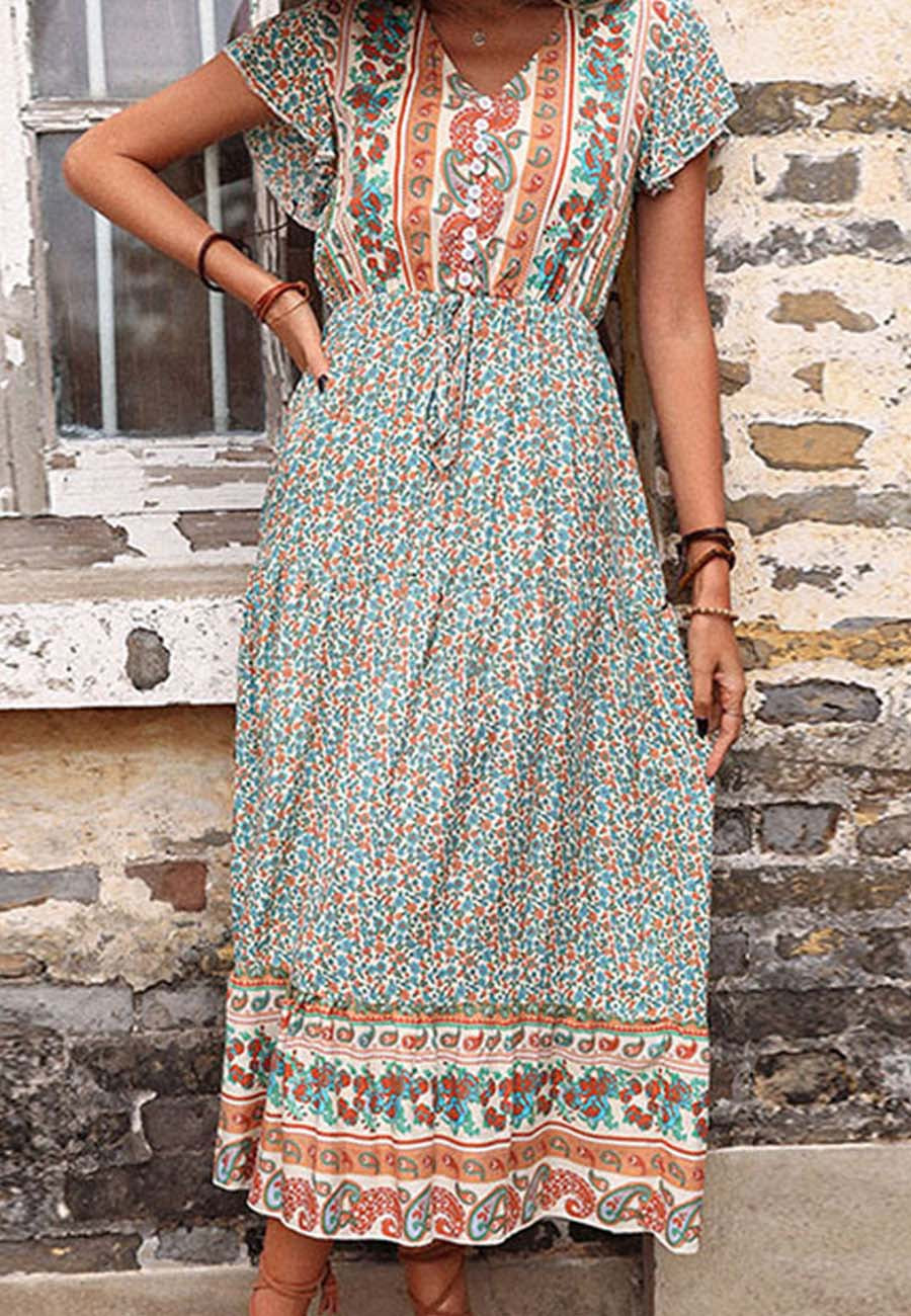 Vestido bohemio con mangas con volantes