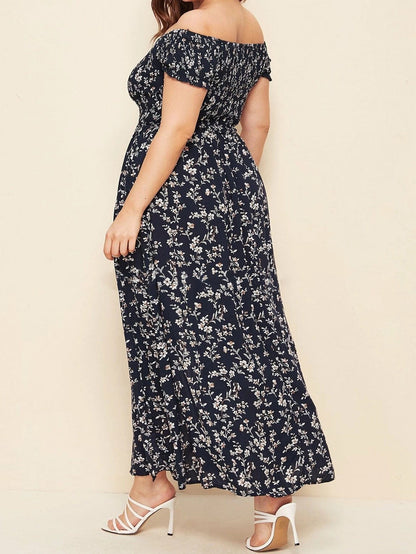 Plus Size Off Shoulder Floral Maxi Dress