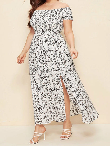 Plus Size Off Shoulder Floral Maxi Dress