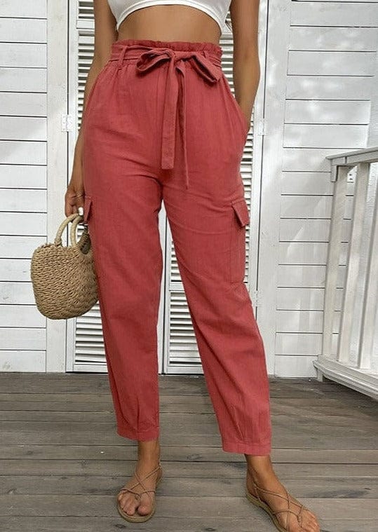 Tie Waist Multi-Pocket Trousers