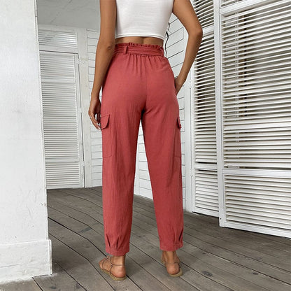 Tie Waist Multi-Pocket Trousers