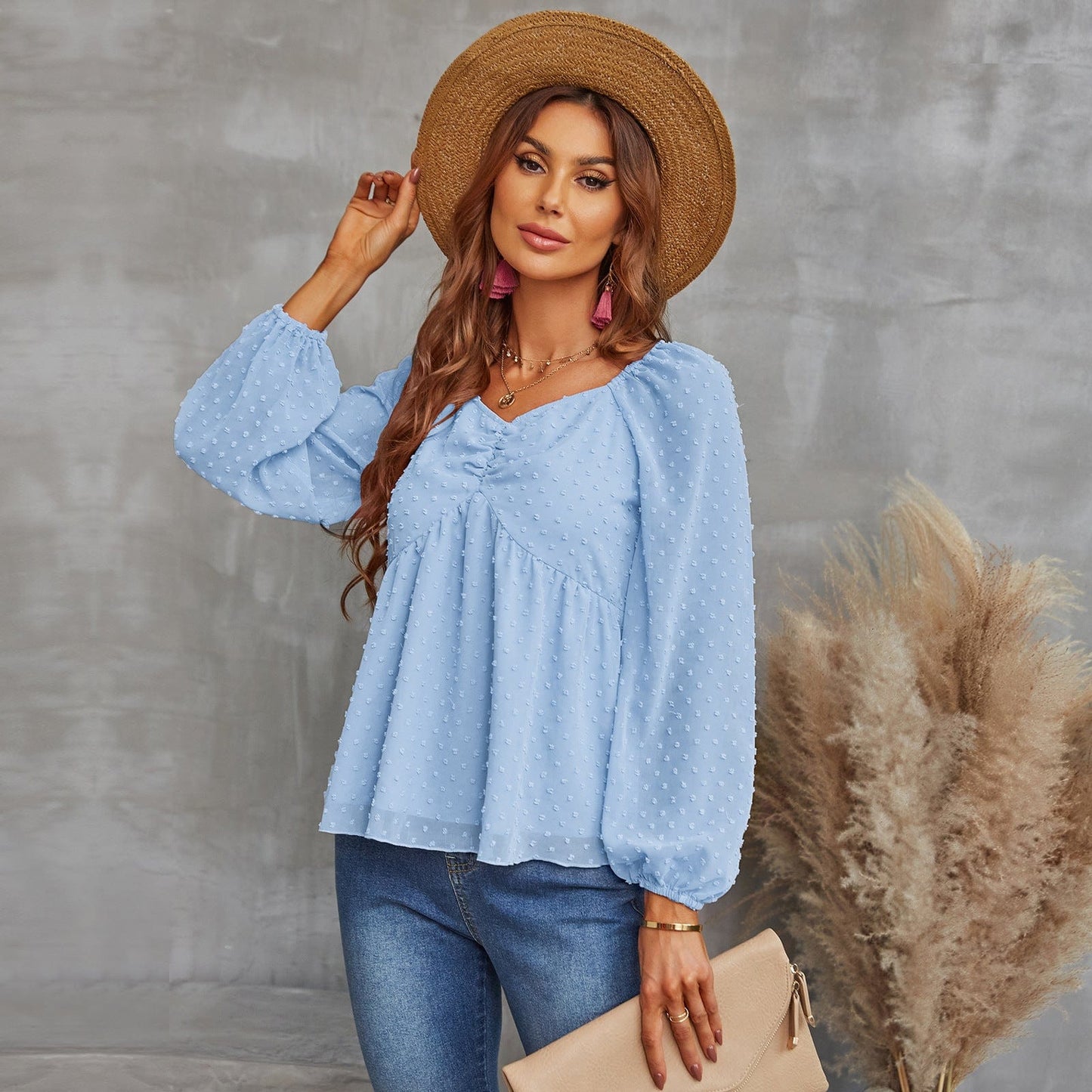 Clip Dot Sweetheart Neck Blouse