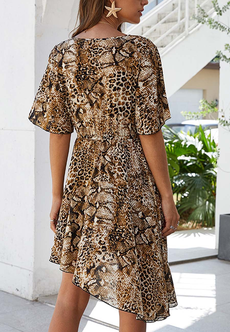 Mixed Animal Print Asymmetrical Dress