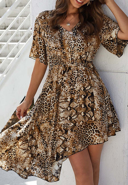 Mixed Animal Print Asymmetrical Dress