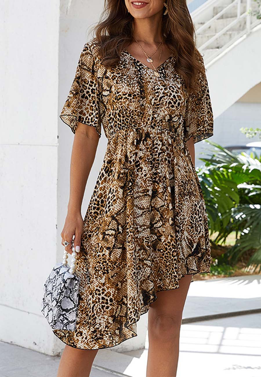 Mixed Animal Print Asymmetrical Dress