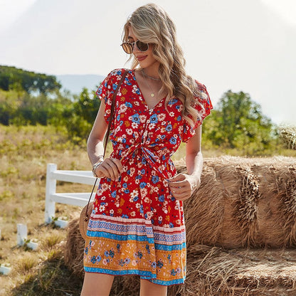 Tie Front Love Red Paisley Dress