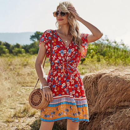 Tie Front Love Red Paisley Dress