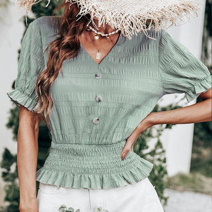 Shirred Waist Textured Blouse