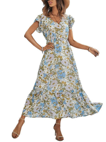 Flutter Sleeve Floral Print Dress