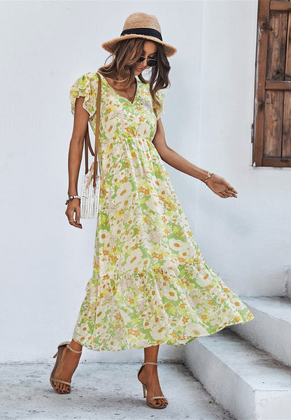 Flutter Sleeve Floral Print Dress