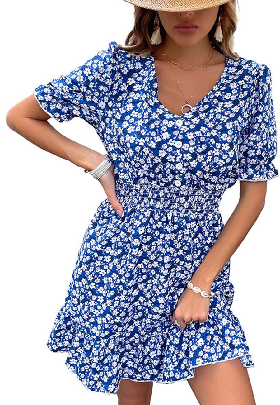 Floral Print Ruffle Hem Dress