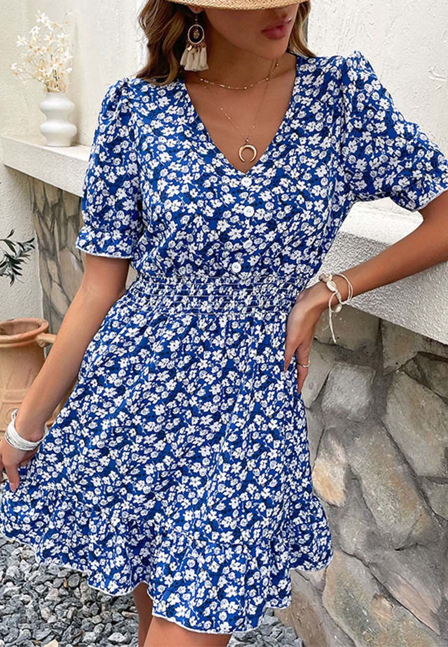 Floral Print Ruffle Hem Dress