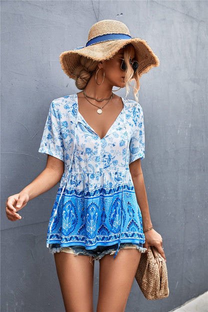 Tie Neck Loose Boho Blouse