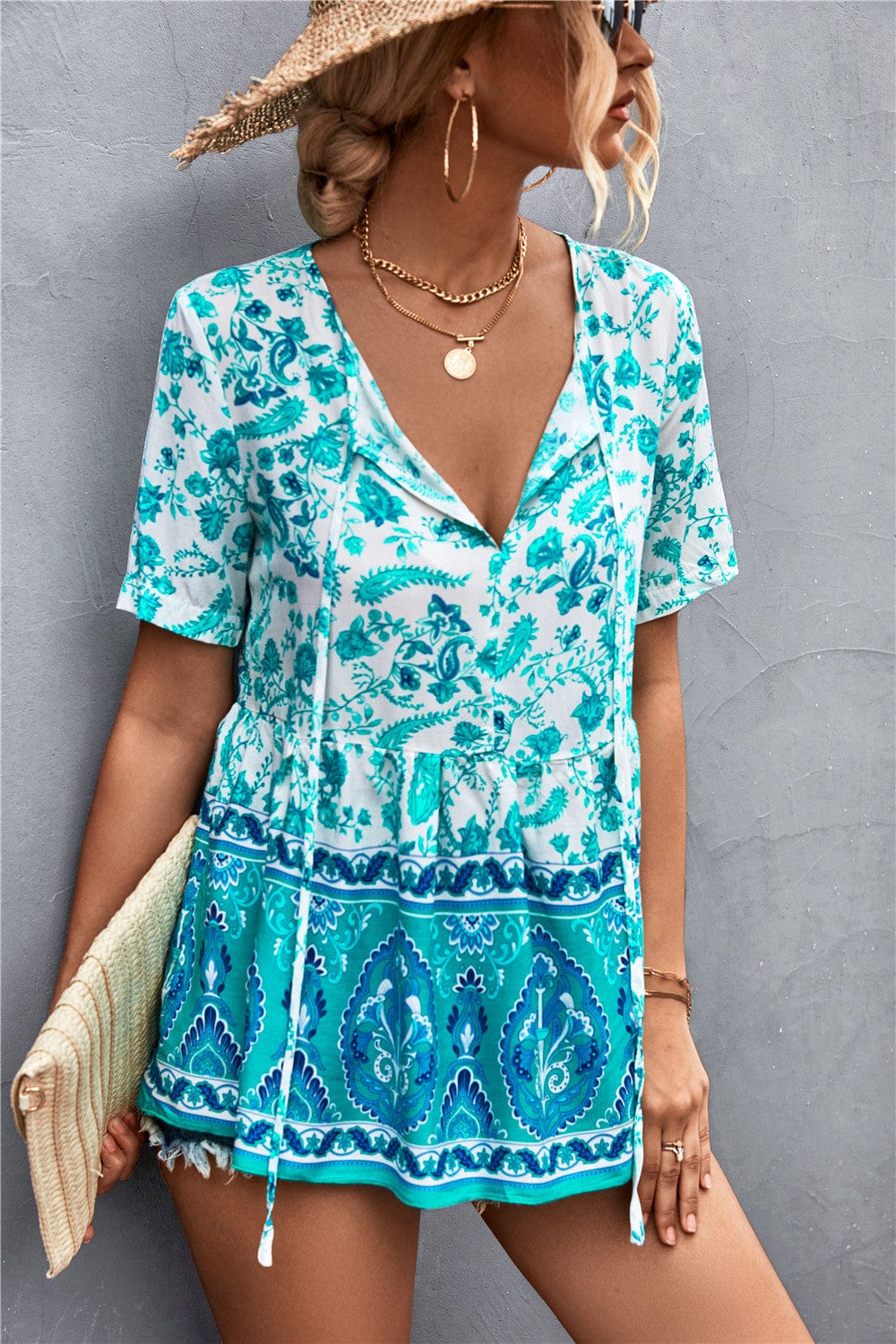 Tie Neck Loose Boho Blouse