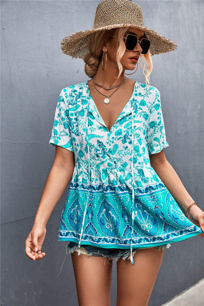 Tie Neck Loose Boho Blouse