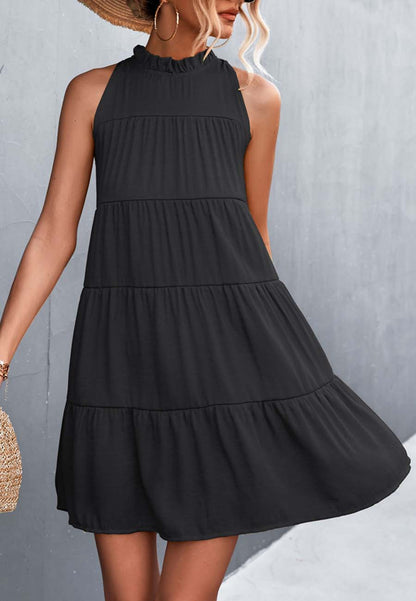 Ribbon Back Ruffle Neck Dress