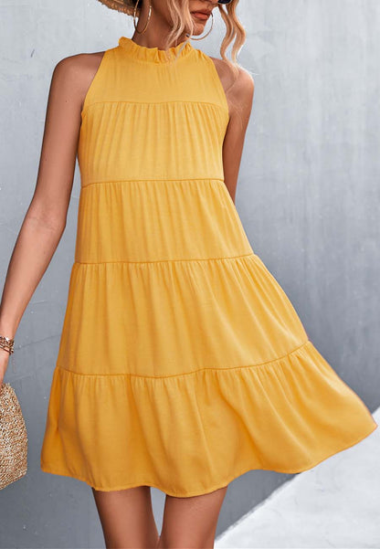 Ribbon Back Ruffle Neck Dress