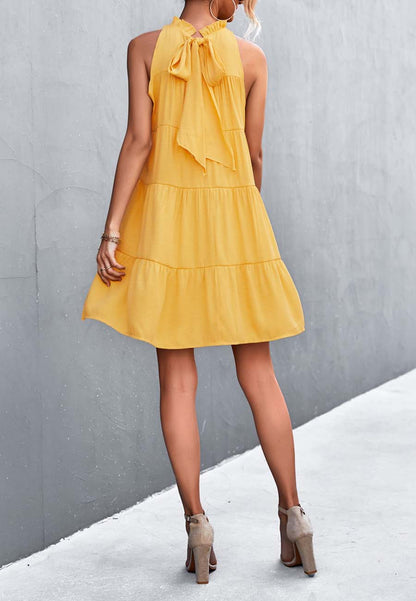 Ribbon Back Ruffle Neck Dress