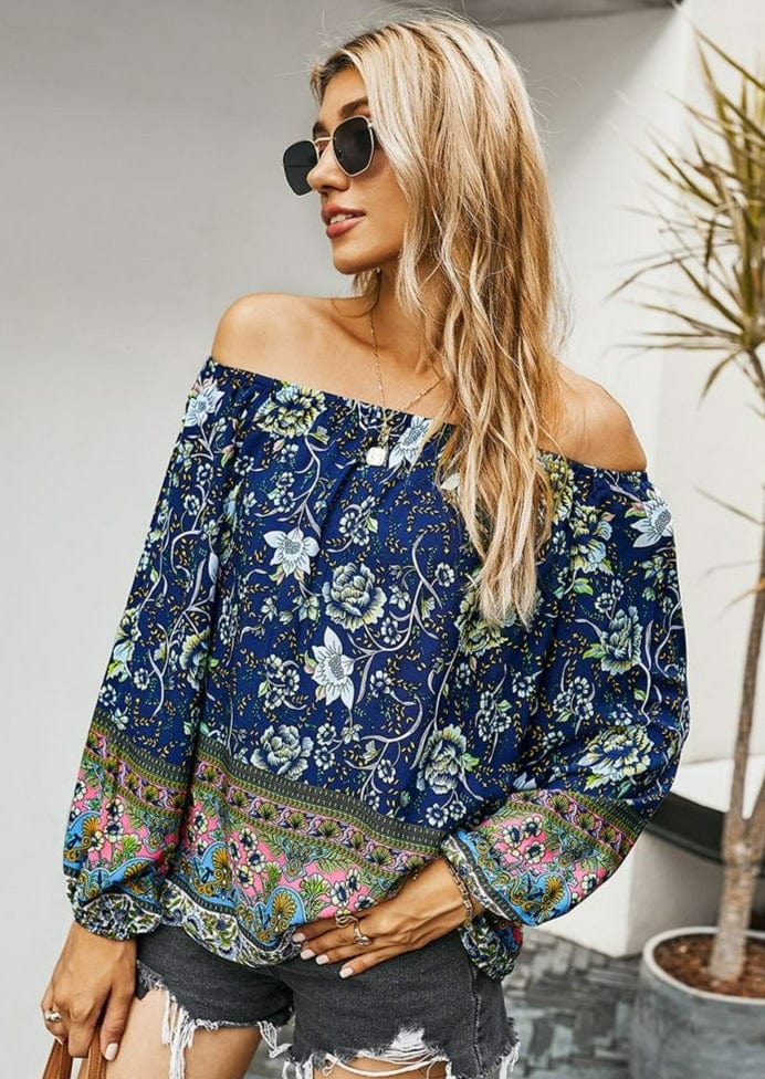 Boho Print Off Shoulder Blouse