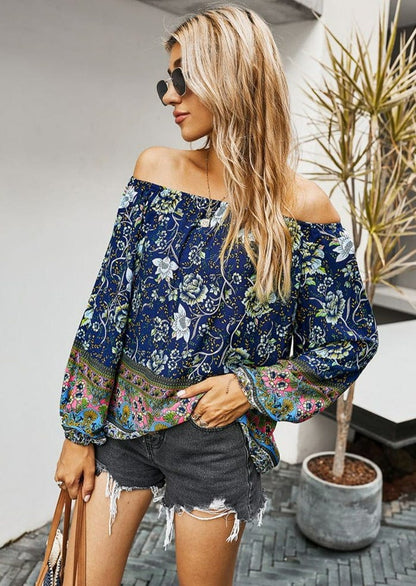 Boho Print Off Shoulder Blouse