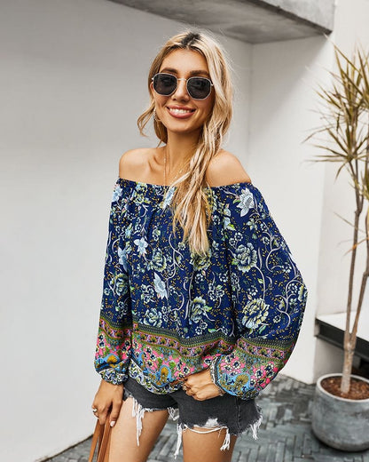 Boho Print Off Shoulder Blouse