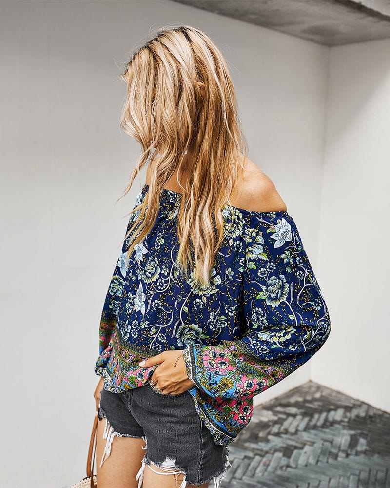 Boho Print Off Shoulder Blouse