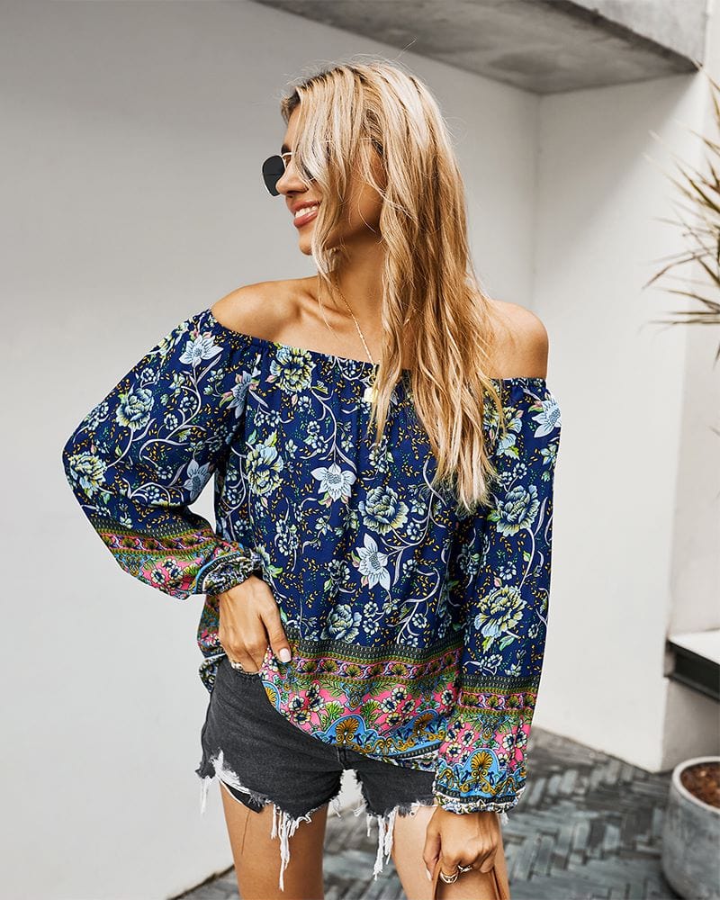 Boho Print Off Shoulder Blouse