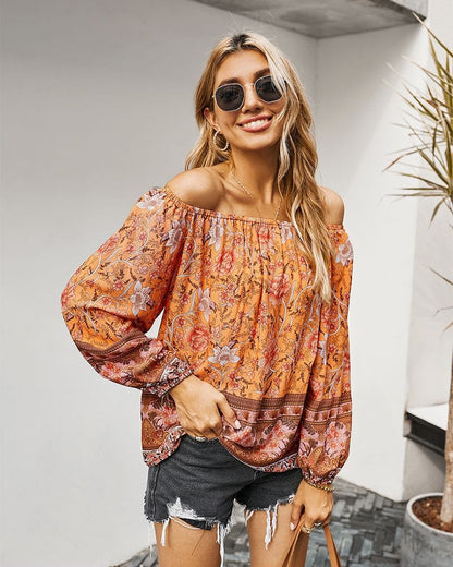 Boho Print Off Shoulder Blouse