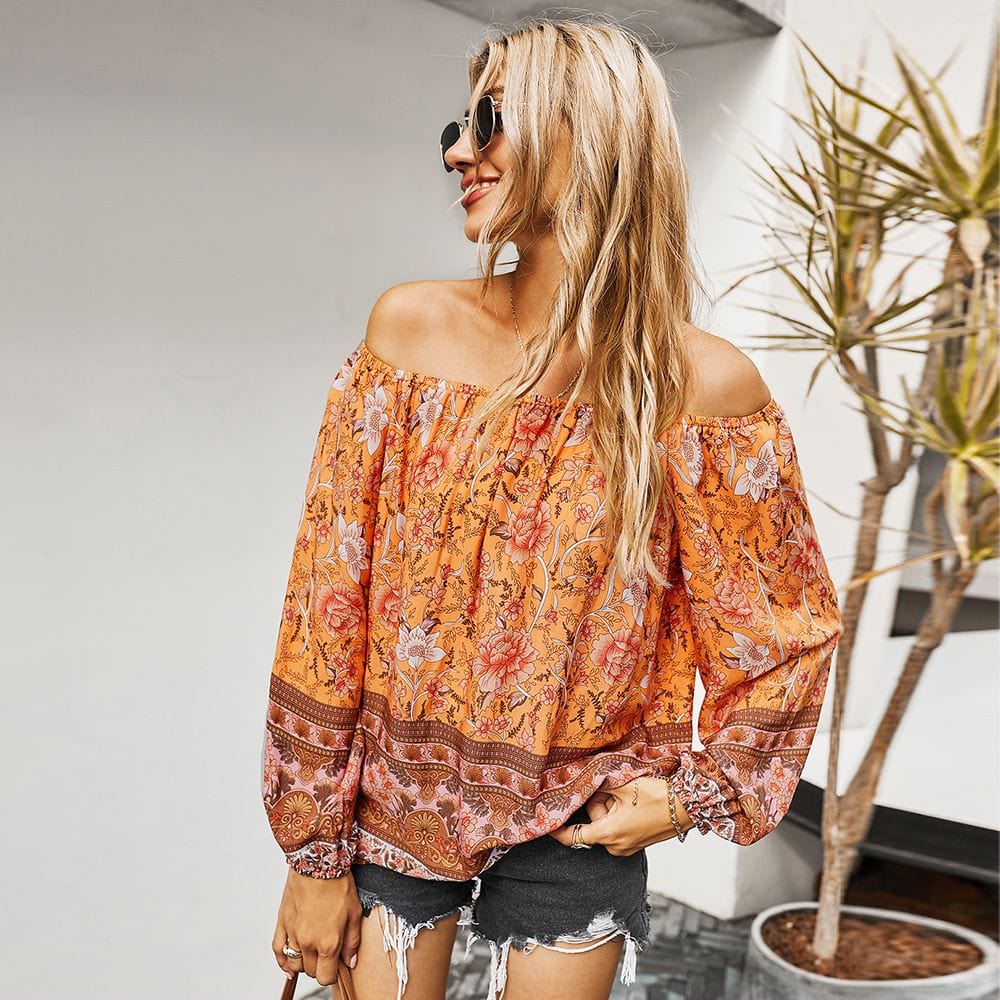 Boho Print Off Shoulder Blouse