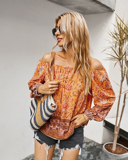 Boho Print Off Shoulder Blouse